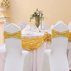 Lofaris Gold Sequin Buckles Banquet Chair Sash Band Bows