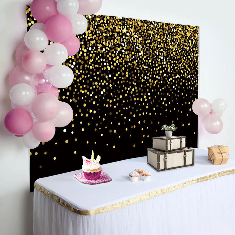 Lofaris Gold Sequin Glitter Black Happy Birthday Backdrop