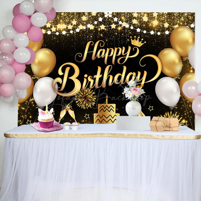 Lofaris Gold Shiny Balloon Cake Birthday Party Backdrop
