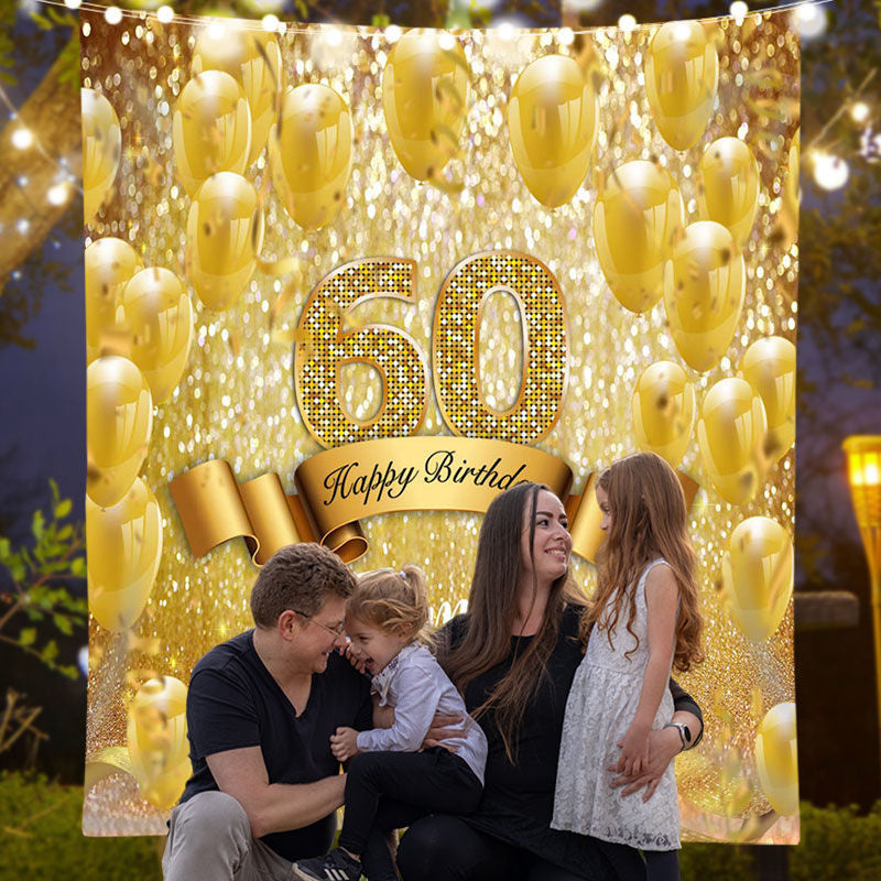 Lofaris Gold Sparkling Bokeh Custom 60th Birthday Backdrop