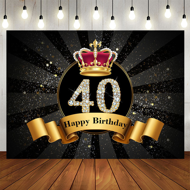 Lofaris Gold Sparkling Crown Black 40th Birthday Backdrop