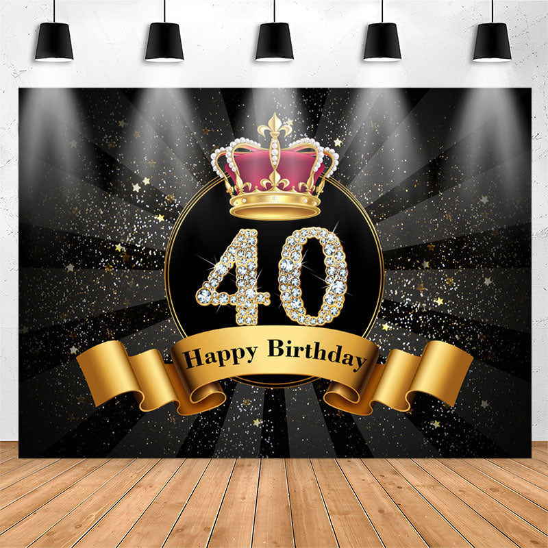 Lofaris Gold Sparkling Crown Black 40th Birthday Backdrop