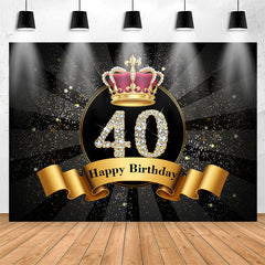 Lofaris Gold Sparkling Crown Black 40th Birthday Backdrop