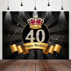 Lofaris Gold Sparkling Crown Black 40th Birthday Backdrop