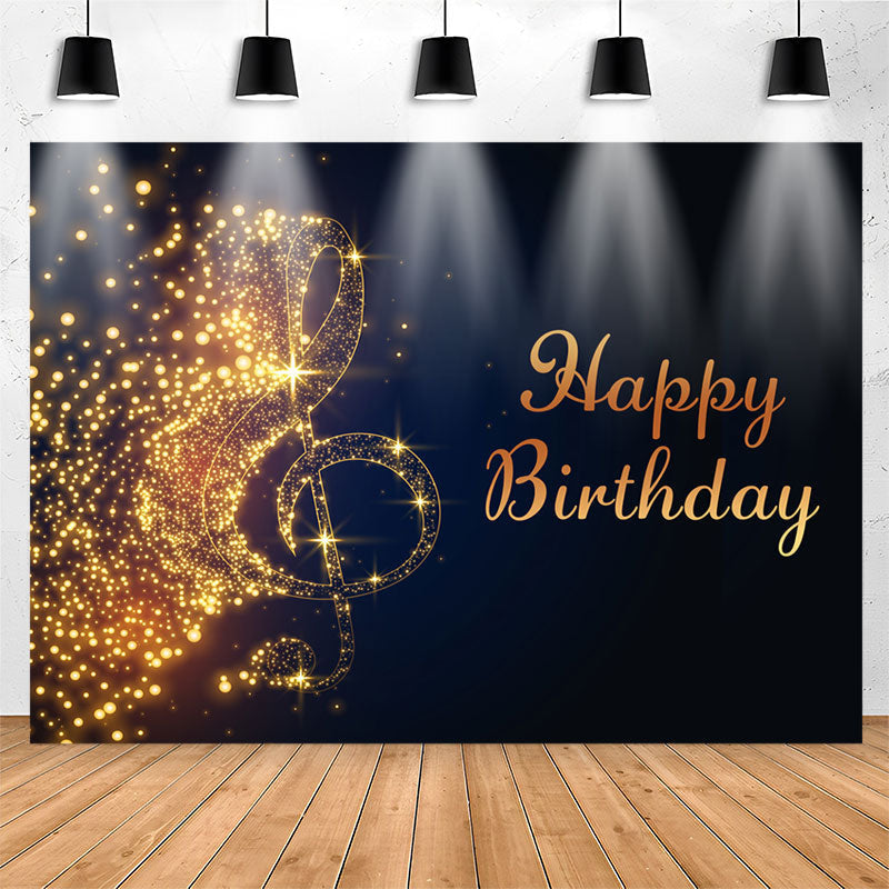 Lofaris Gold Sparkling Music Note Black Birthday Backdrop