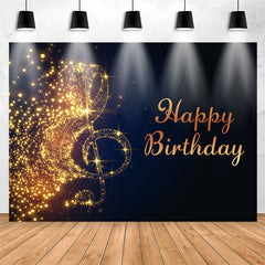 Lofaris Gold Sparkling Music Note Black Birthday Backdrop