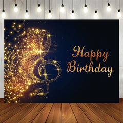 Lofaris Gold Sparkling Music Note Black Birthday Backdrop