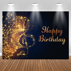 Lofaris Gold Sparkling Music Note Black Birthday Backdrop