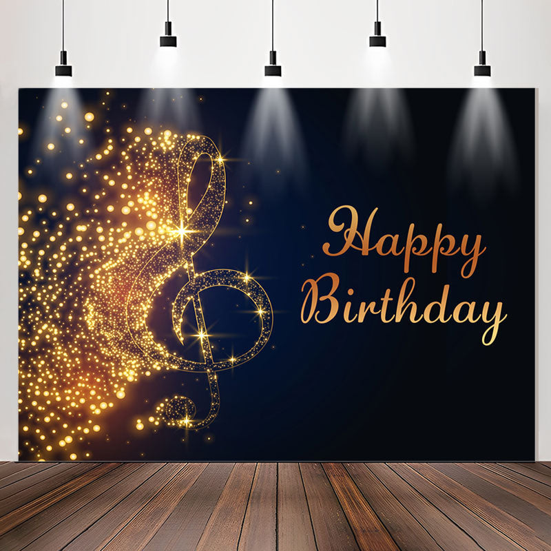 Lofaris Gold Sparkling Music Note Black Birthday Backdrop