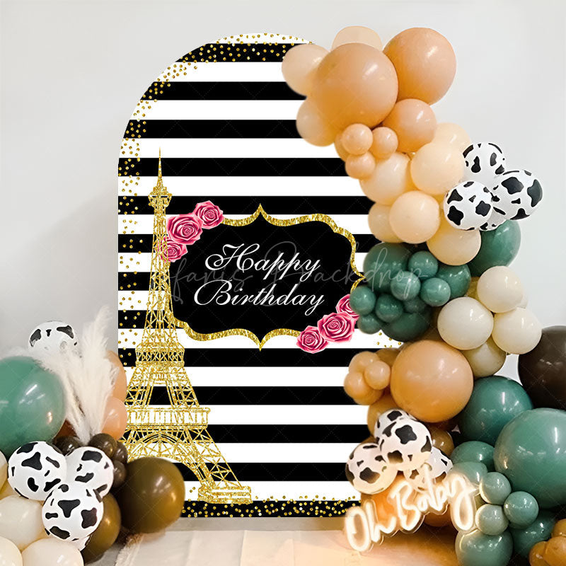 Lofaris Gold Towel Black White Stripe Birthday Arch Backdrop