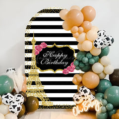Lofaris Gold Towel Black White Stripe Birthday Arch Backdrop