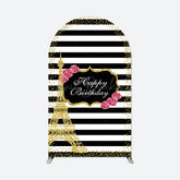 Lofaris Gold Towel Black White Stripe Birthday Arch Backdrop