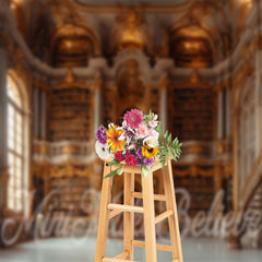 Lofaris Gold White Bookshelf Library Photograph Backdrop