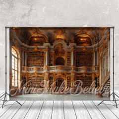 Lofaris Gold White Bookshelf Library Photograph Backdrop