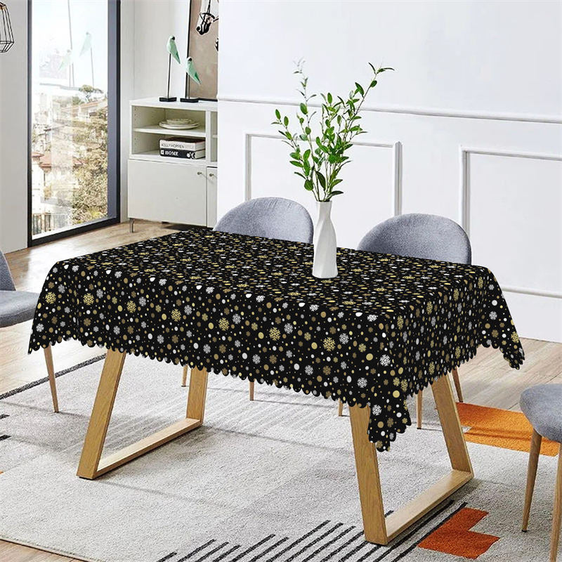 Lofaris Gold White Snowflake Dot Party Rectangle Tablecloth