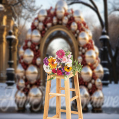 Lofaris Golden Balloon Arch Winter Backdrop For Photography