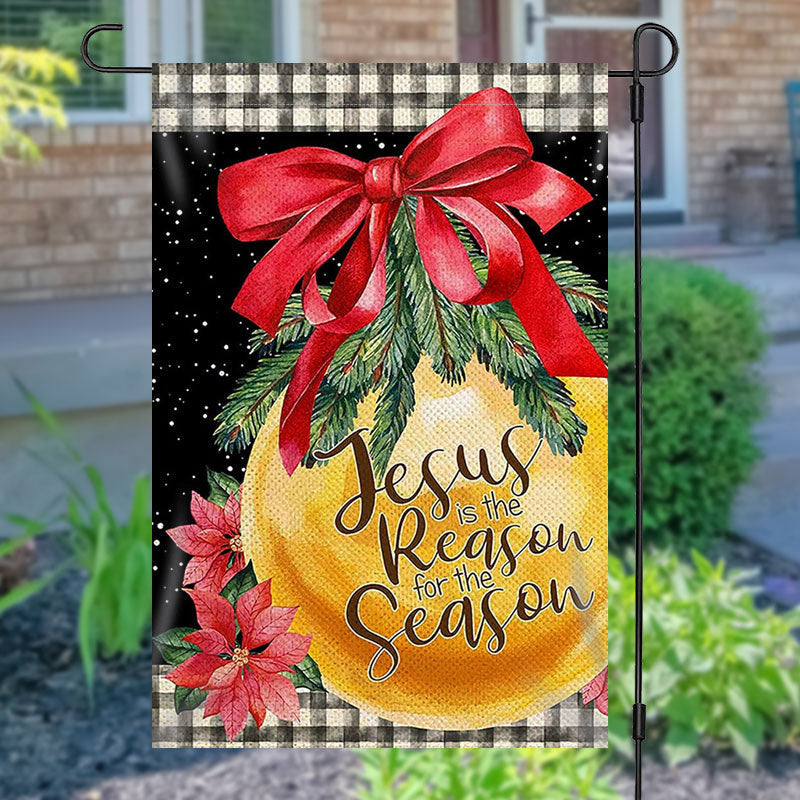Lofaris Golden Bauble Red Bowknot Christmas Garden Flag