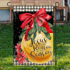 Lofaris Golden Bauble Red Bowknot Christmas Garden Flag