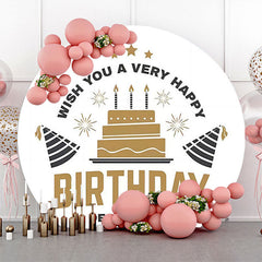 Lofaris Golden Cake Black Hat Stars Round Birthday Backdrop