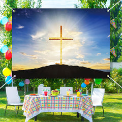 Lofaris Golden Cross Mountain Sunrise Sky Baptism Backdrop