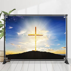 Lofaris Golden Cross Mountain Sunrise Sky Baptism Backdrop