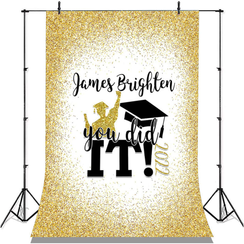 Lofaris Golden Glitter And Black You Did It Grad Party Backdrop