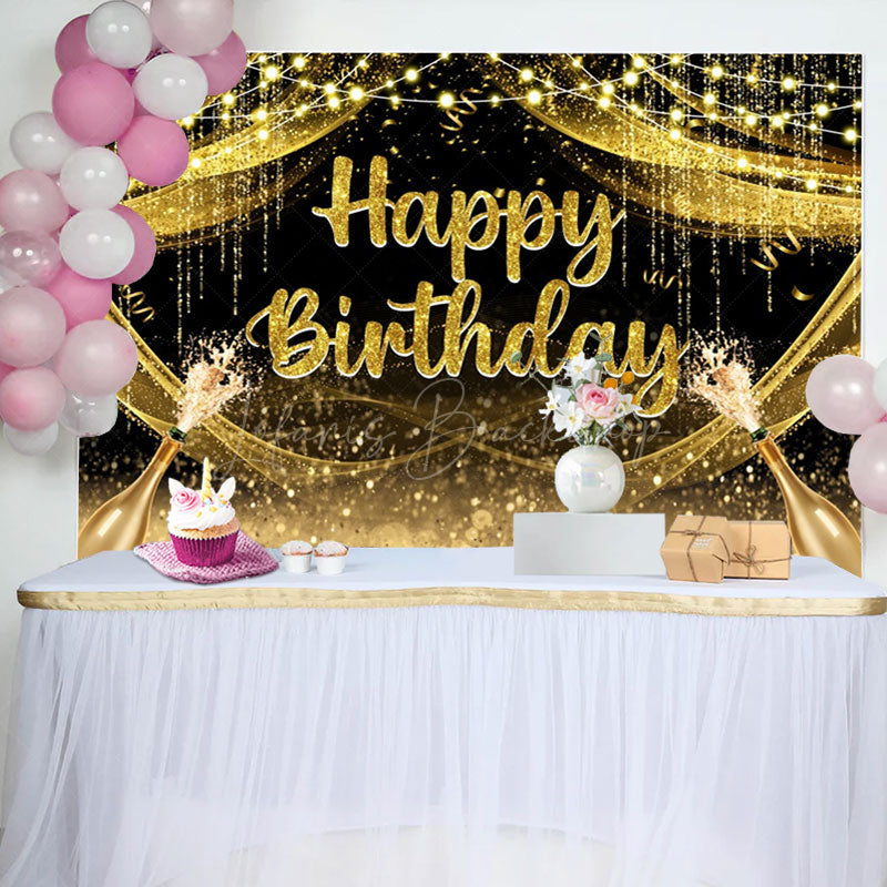 Lofaris Golden Glitter Champagne Lights Birthday Backdrop