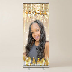 Lofaris Golden Glitter Custom Birthday Retractable Banner