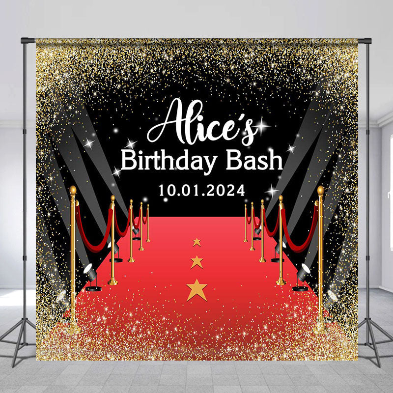Lofaris Golden Glitter Red Carpet Custom Birthday Backdrop