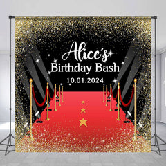 Lofaris Golden Glitter Red Carpet Custom Birthday Backdrop
