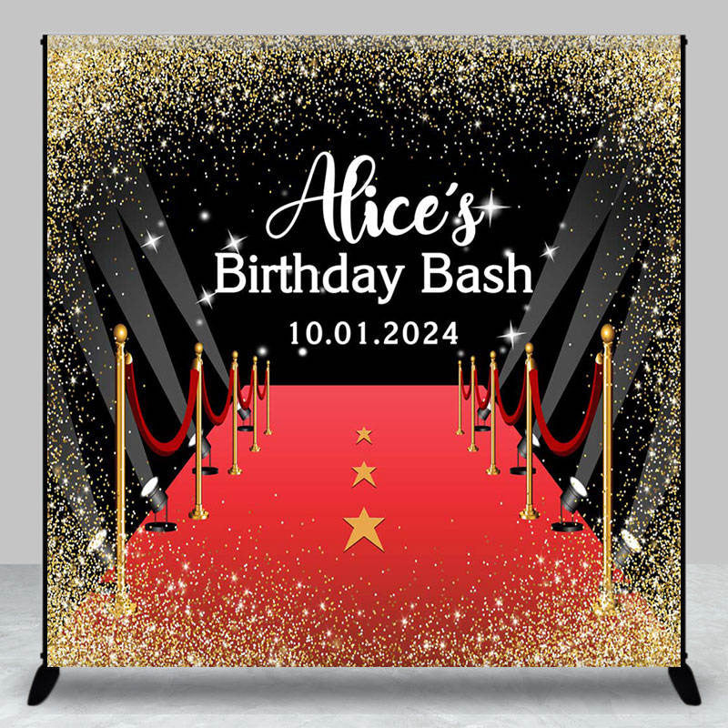 Lofaris Golden Glitter Red Carpet Custom Birthday Backdrop