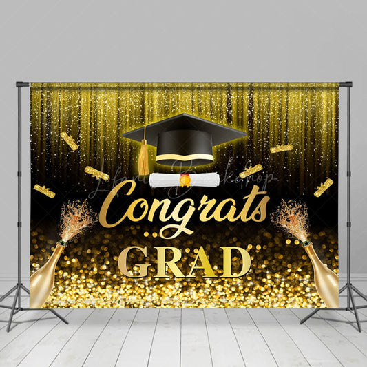 Lofaris Golden Glitter Tassel Champagne Graduation Backdrop