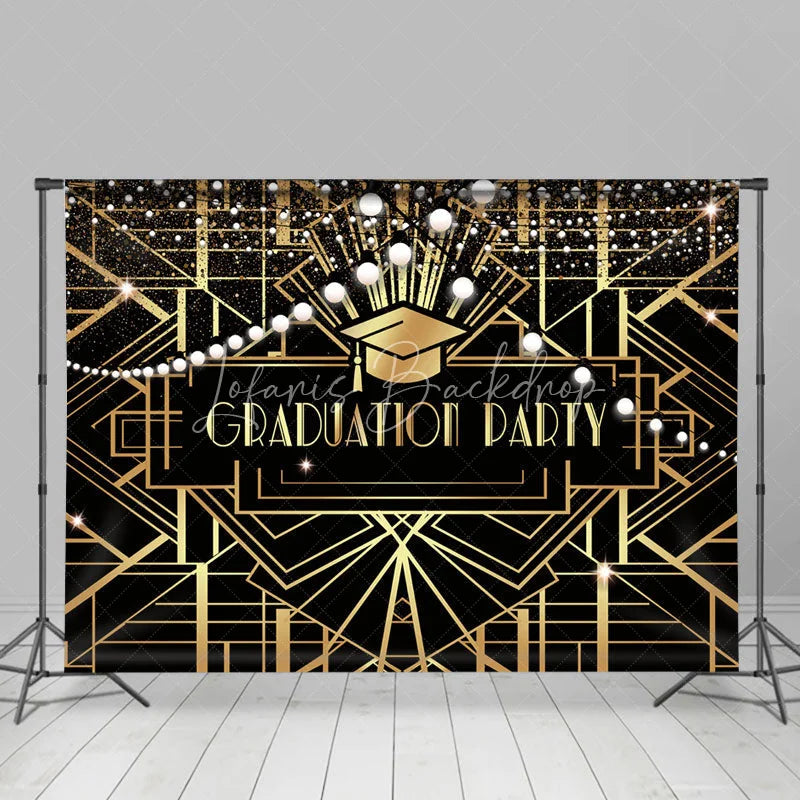 Lofaris Golden Lines Bulbs Black Graduation Party Backdrop