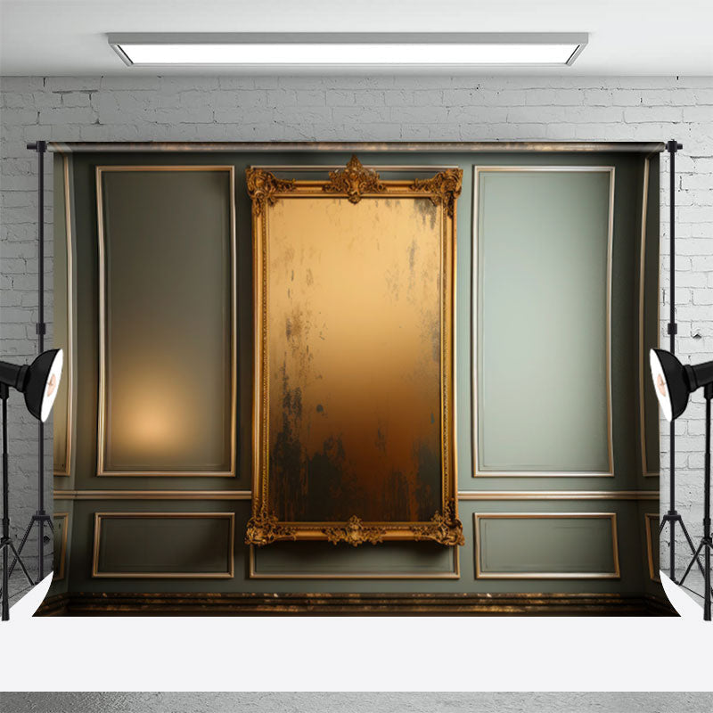 Lofaris Golden Picture Frame Dark Green Retro Wall Backdrop