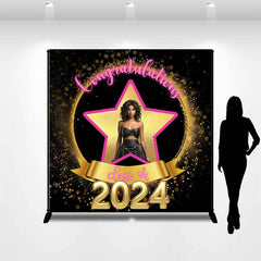 Lofaris Golden Pink Glitter Star Custom Graduation Backdrop