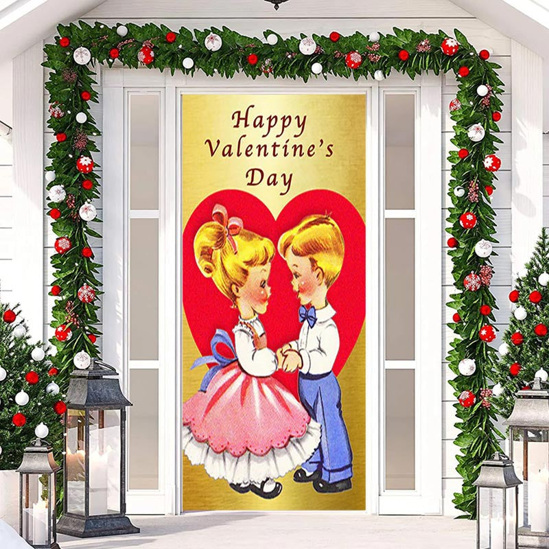 Lofaris Golden Red Heart Couple Kits Valentines Door Cover