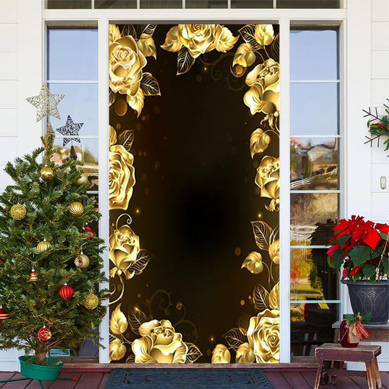 Lofaris Golden Rose Bokeh Door Cover For Valentines Day