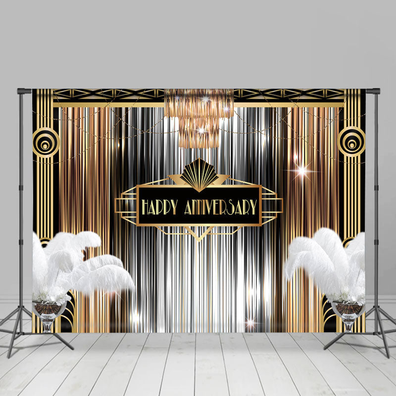 Lofaris Golden Silver Lines Feather Anniversary Backdrop