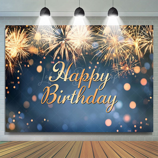 Lofaris Golden Sparks Blue Bokeh Happy Birthday Backdrop
