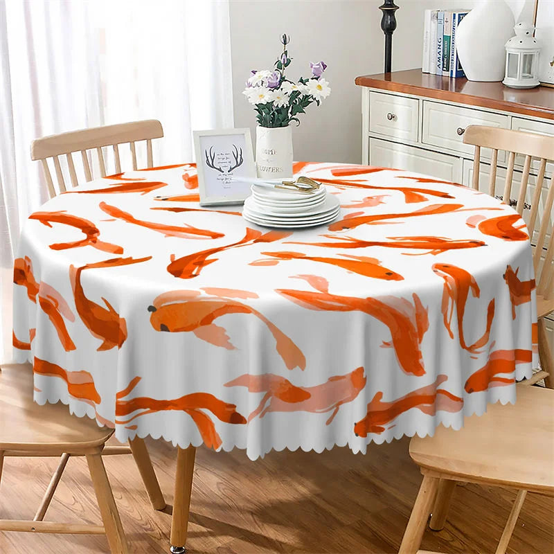 Lofaris Goldfish Spring Summer Party White Round Tablecloth