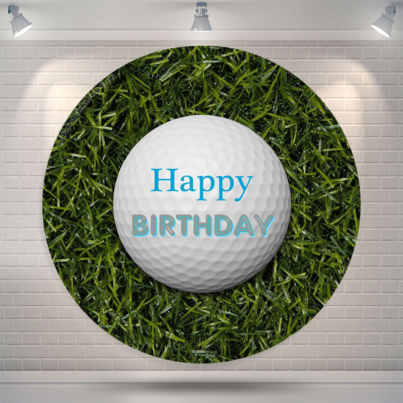 Lofaris Golf Ball Green Grass Happy Birthday Round Backdrop