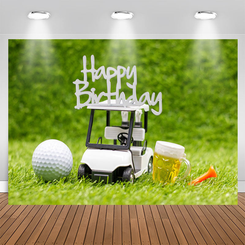 Lofaris Golf Toy Car Bears Grassland Bokeh Birthday Backdrop