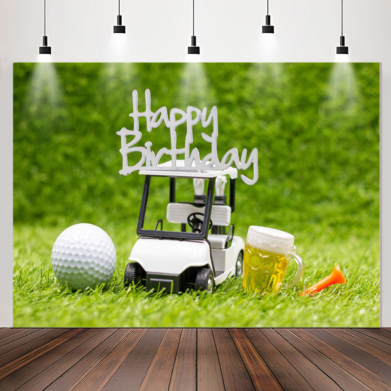 Lofaris Golf Toy Car Bears Grassland Bokeh Birthday Backdrop