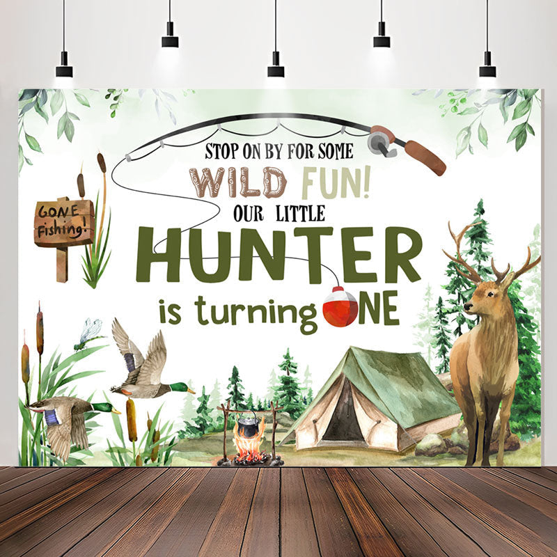 Lofaris Gone Fishing Wild Fun Hunter 1st Birthday Backdrop