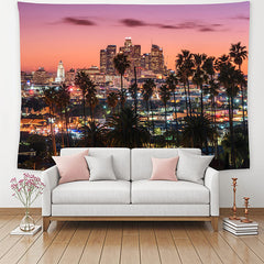Lofaris Gorgeous Sunset Night City Buildings Trees Tapestry