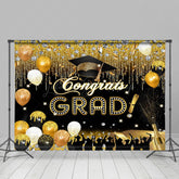 Lofaris Grad Diamond Balloons Black Gold Graduation Backdrop