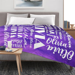 Lofaris Gradation Purple White Text Customized Name Blanket