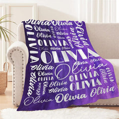 Lofaris Gradation Purple White Text Customized Name Blanket
