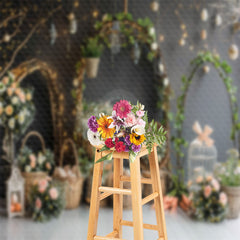 Lofaris Gradient Black Grey Floral Easter Photo Backdrop