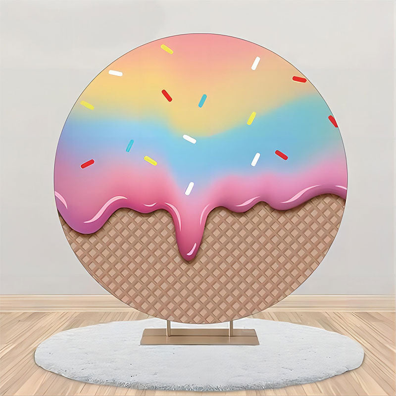 Lofaris Gradient Ice Cream Plaid Round Backdrop For Birthday
